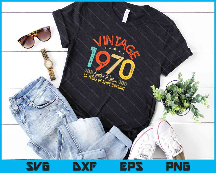 Vintage 1970 kleding 50 jaar oude retro SVG PNG snijden afdrukbare bestanden 