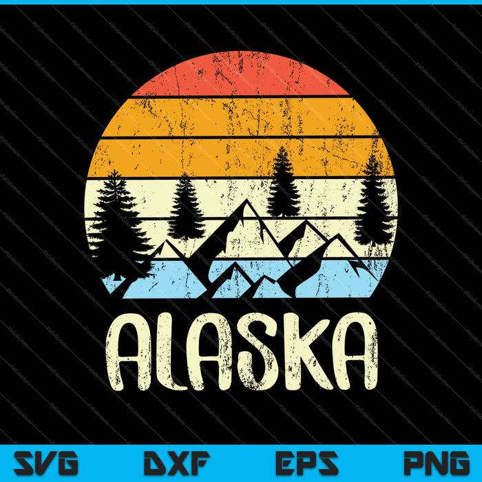 Vintage AK, Alaska Mountains Outdoor Adventure SVG PNG Snijden afdrukbare bestanden