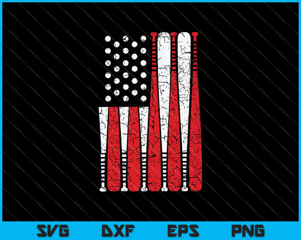Vintage Baseball Bat American USA Flag SVG PNG Cutting Printable Files