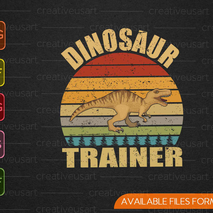 Vintage dinosaurus trainer Halloween retro zonsondergang Dino SVG PNG snijden afdrukbare bestanden