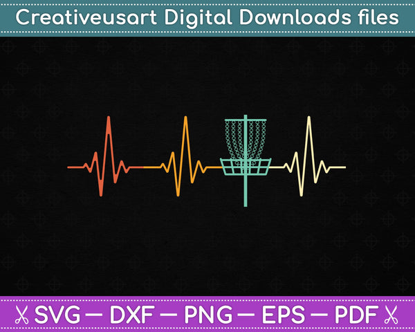 Vintage Disc Golf Retro Heartbeat SVG PNG snijden afdrukbare bestanden