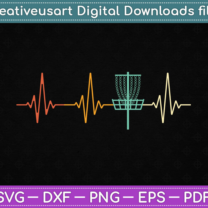 Vintage Disc Golf Retro Heartbeat SVG PNG Cortar archivos imprimibles
