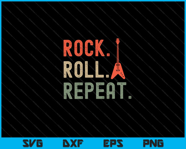 Vintage  Music Rock Roll Repeat Svg Cutting Printable Files
