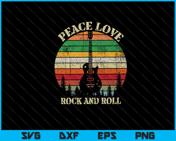 Vintage Paz Amor Rock And Roll Guitarra Svg Cortar Archivos Imprimibles