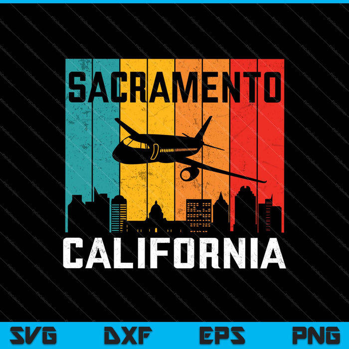 Vintage Retro Sacramento Californië Skyline SVG PNG snijden afdrukbare bestanden