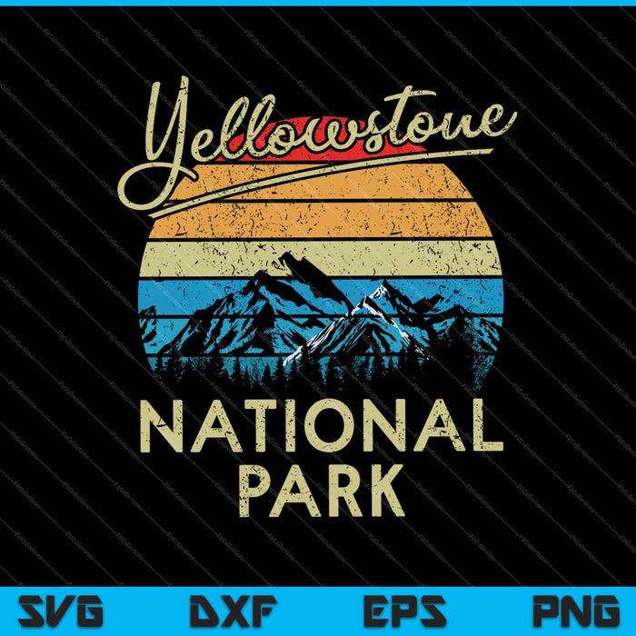 Vintage Retro Parque Nacional Yellowstone SVG PNG Cortar archivos imprimibles