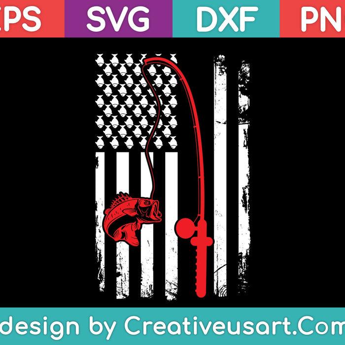 Vintage viskleding Amerikaanse vlag basvissen SVG PNG snijden afdrukbare bestanden