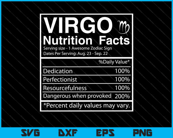 Virgo Nutrition Facts Zodiac Sign Horoscope SVG PNG Cutting Printable Files