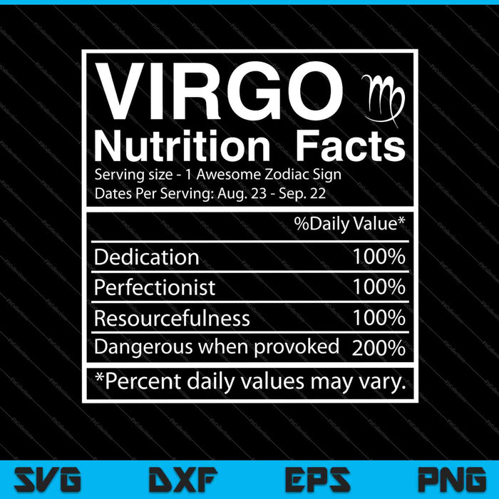 Virgo Nutrition Facts Zodiac Sign Horoscope SVG PNG Cutting Printable Files
