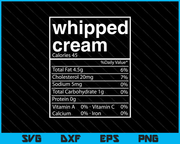 Whipped Cream Nutrition Facts Thanksgiving SVG PNG Cutting Printable Files