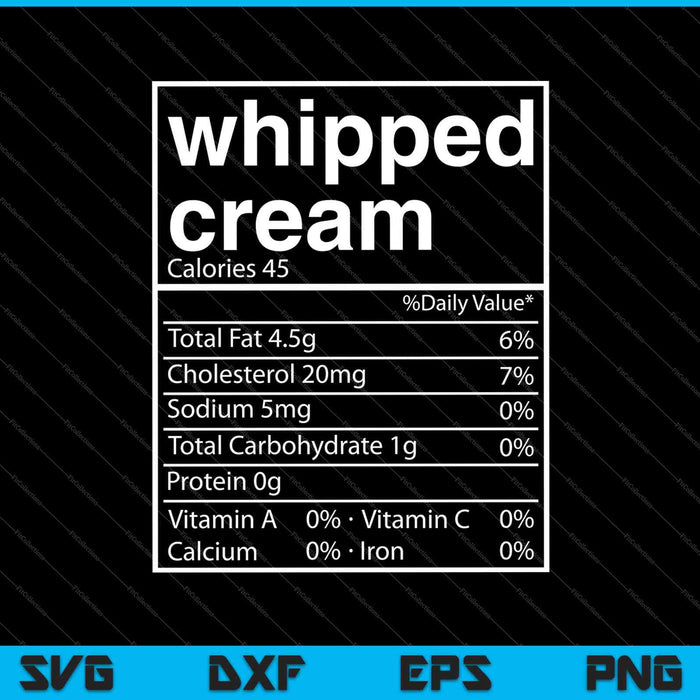 Whipped Cream Nutrition Facts Thanksgiving SVG PNG Cutting Printable Files