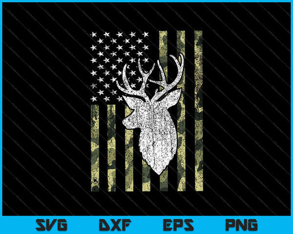 Whitetail Buck Deer jacht Amerikaanse camouflage USA vlag SVG PNG snijden afdrukbare bestanden