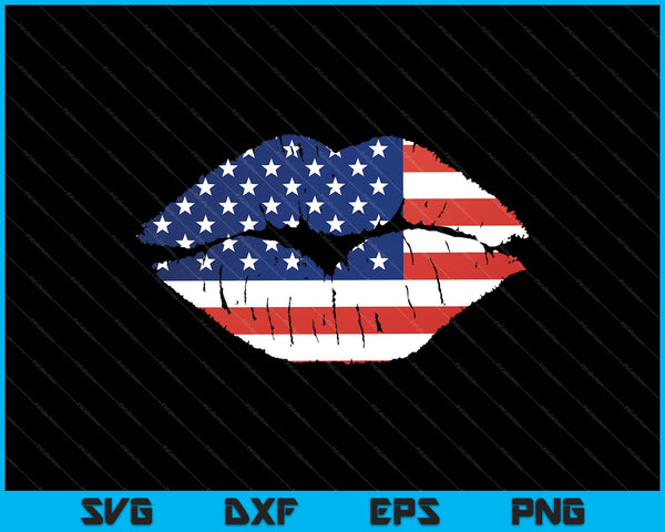 Womens 4th of July American Flag Lips SVG PNG Cutting Printable Files