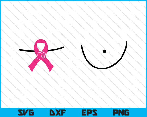Boobs Right Mastectomy Pink Ribbon Breast Cancer Awareness SVG PNG Cutting Printable Files