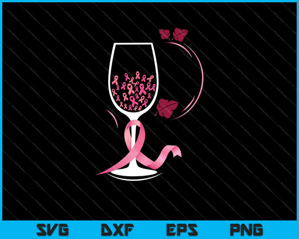 Wijnglas roze lint Cool borstkanker SVG PNG snijden afdrukbare bestanden