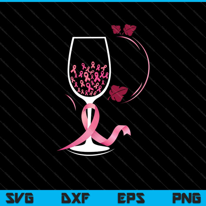 Wijnglas roze lint Cool borstkanker SVG PNG snijden afdrukbare bestanden
