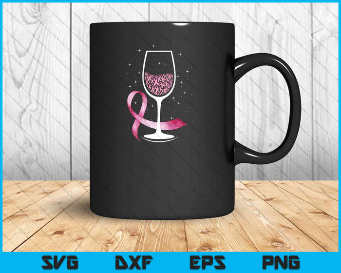 Wijnglas roze lint Cool borstkanker bewustzijn SVG PNG snijden afdrukbare bestanden