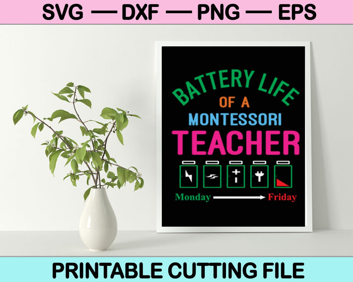 Duración de la batería de un maestro Montessori de lunes a viernes Navidad SVG PNG cortando archivos imprimibles para camiseta 