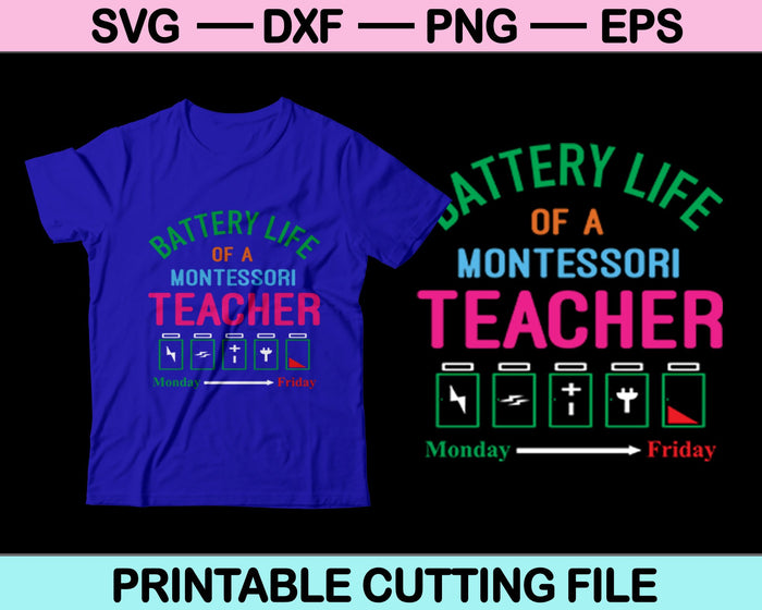 Levensduur van de batterij van een Montessori-leraar van maandag tot en met vrijdag Kerstmis SVG PNG snijden afdrukbare bestanden voor T-shirt 