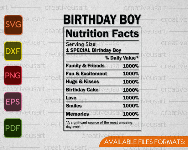 Birthday Boy Nutrition Facts SVG PNG Cutting Printable Files
