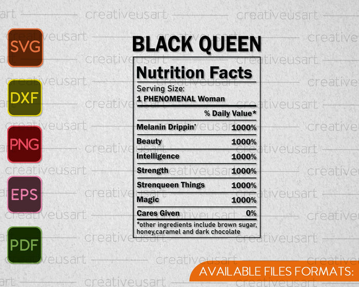 Datos nutricionales de Black Queen SVG PNG Cortando archivos imprimibles