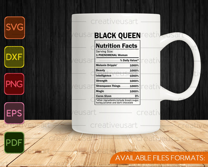 Datos nutricionales de Black Queen SVG PNG Cortando archivos imprimibles