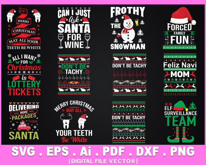 135 Christmas T-Shirt Design SVG PNG Cutting Printable Bundle Files