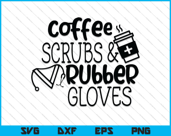 Koffiescrubs en rubberen handschoenen SVG PNG snijden afdrukbare bestanden