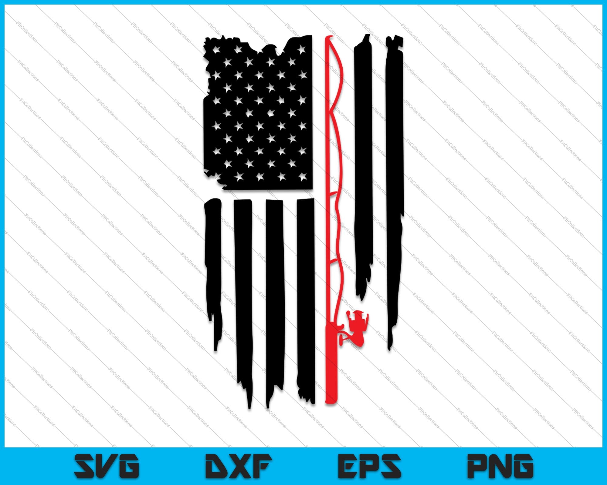 Digi-tizers Fishing Pole American Flag Rugged (SVG Studio V3 JPG