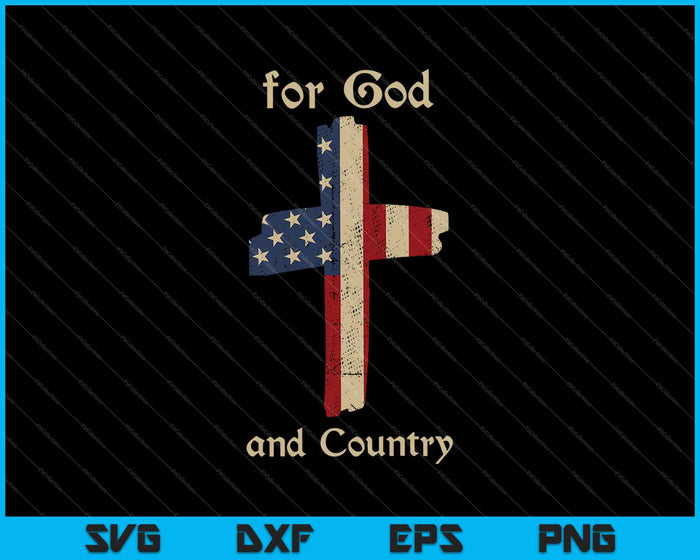 For God and Country Cross American Flag SVG PNG Cutting Printable Files