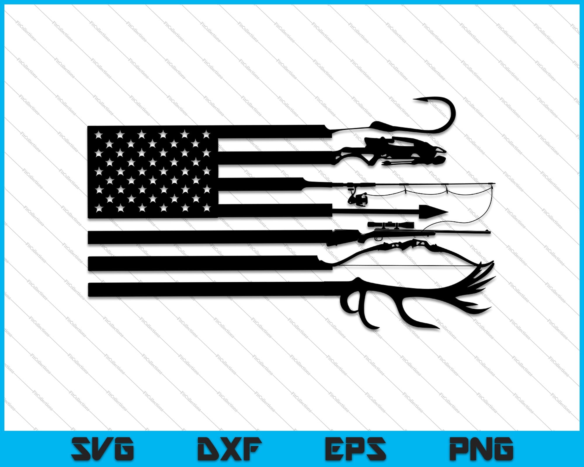 Hunting and Fishing American Flag SVG PNG Printable Files
