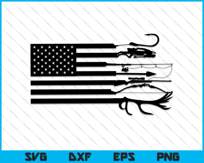 Jagen en vissen Amerikaanse vlag SVG PNG snijden afdrukbare bestanden