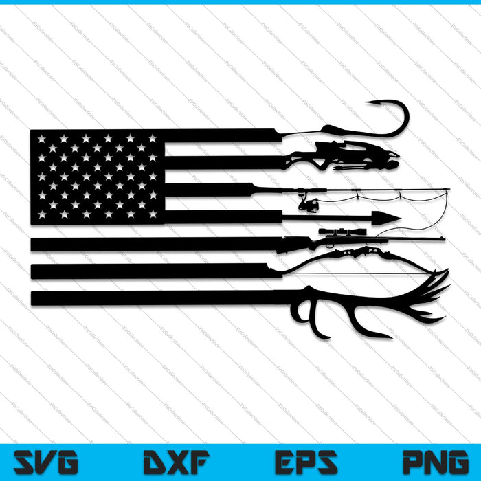 Caza y pesca bandera americana SVG PNG cortando archivos imprimibles