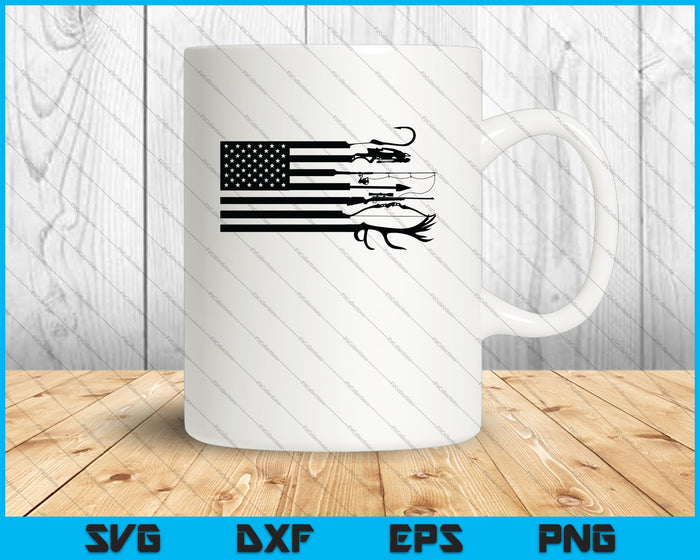 Caza y pesca bandera americana SVG PNG cortando archivos imprimibles