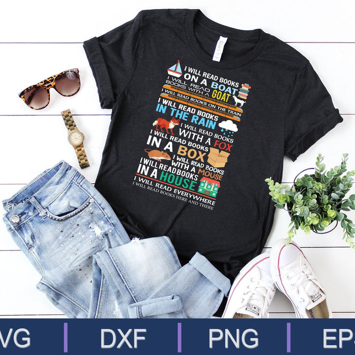 I will read books on a boat everywhere reading SVG PNG cut file for Cricut