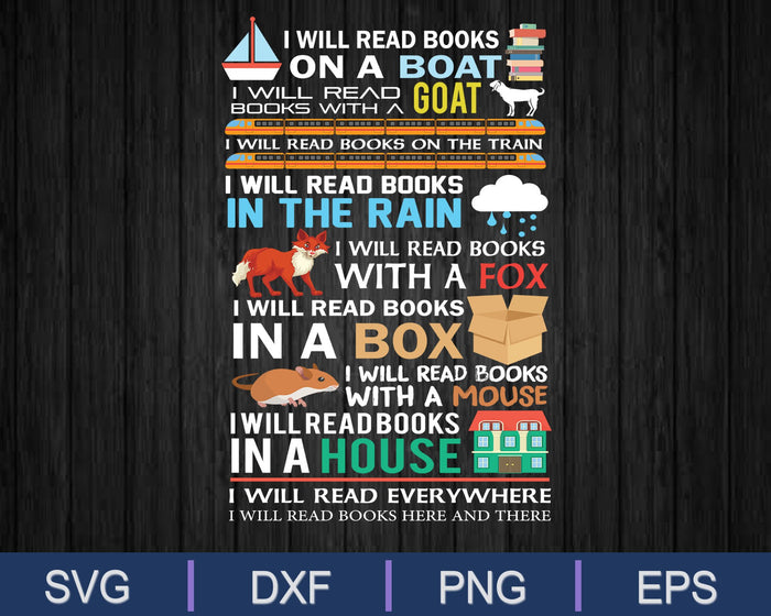 Leeré libros en un barco y en todas partes leyendo SVG PNG Cortando archivos imprimibles
