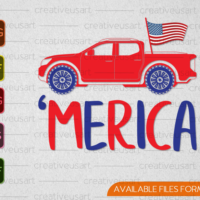 Merica Amerikaanse vlag met Jeep SVG PNG snijden afdrukbare bestanden
