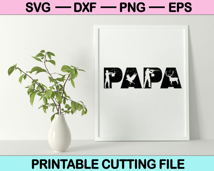Papa hunter word silhouette, duck deer turkey dove dog hunting SVG PNG Cutting Printable Files
