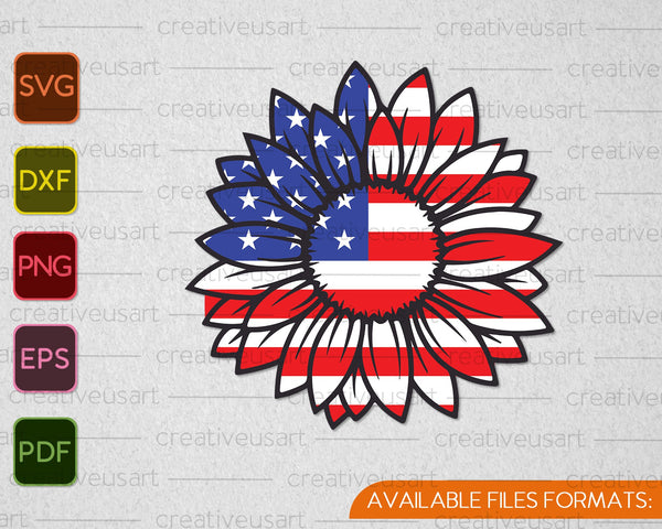 American Flag Sunflower Memorial Day SVG PNG Cutting Printable Files