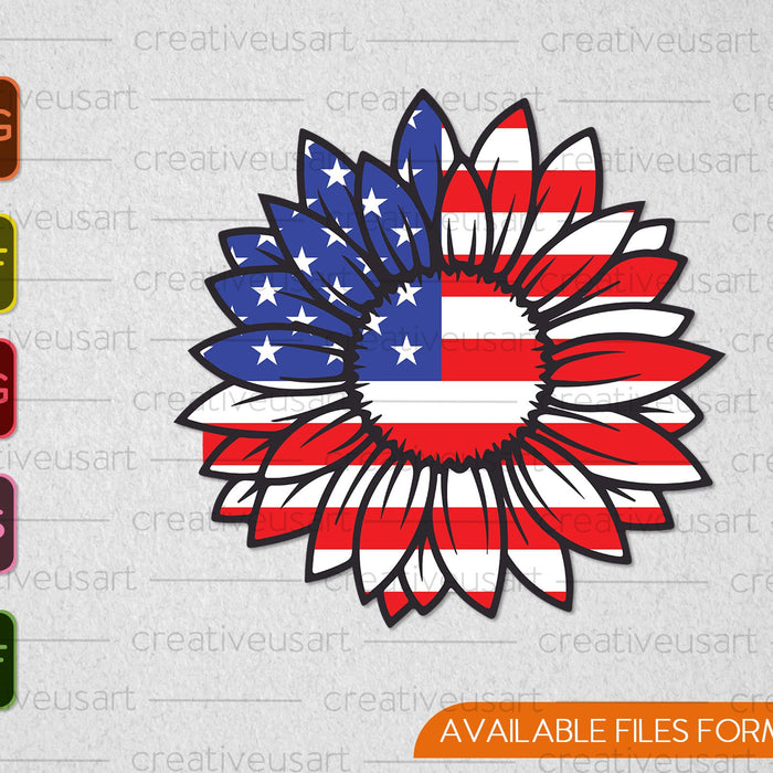 American Flag Sunflower Memorial Day SVG PNG Cutting Printable Files