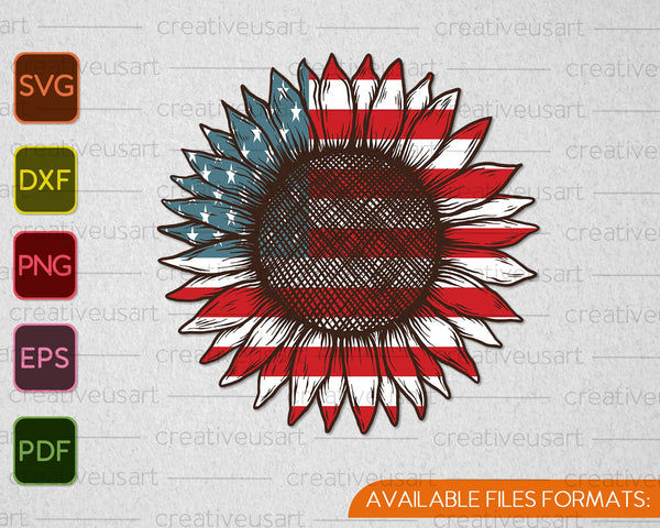 Sunflower USA Flag 4th of July SVG PNG Cutting Printable Files