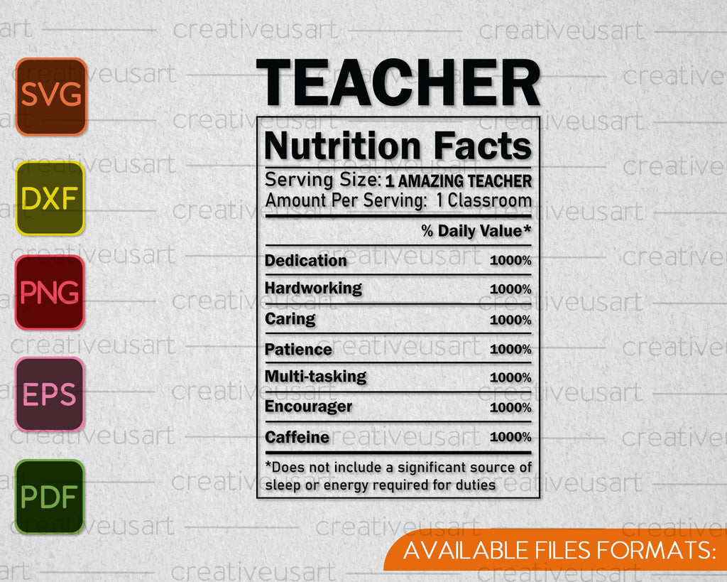 Teacher Nutrition Facts SVG PNG Cutting Printable Files – creativeusarts